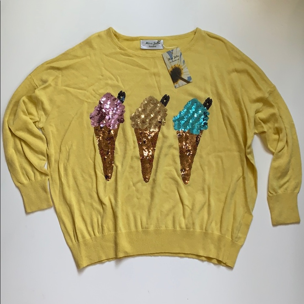 NWT yellow wool blend sweater sequined ice cream